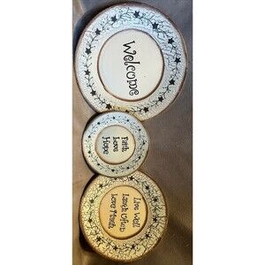 3 Wood Hanging Plates Welcome - Faith Love Hope-Live Well Laugh Often Love Much